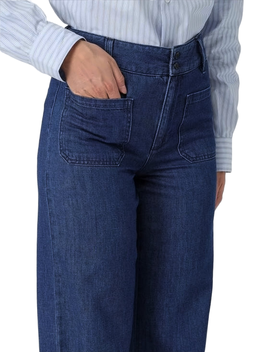 High-Waisted Wide-Leg Denim Pants with Double-Button Closure