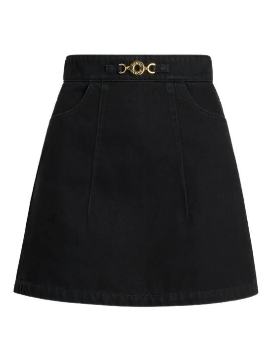 A-Line Black Midi Skirt with Gold-Tone Clasp