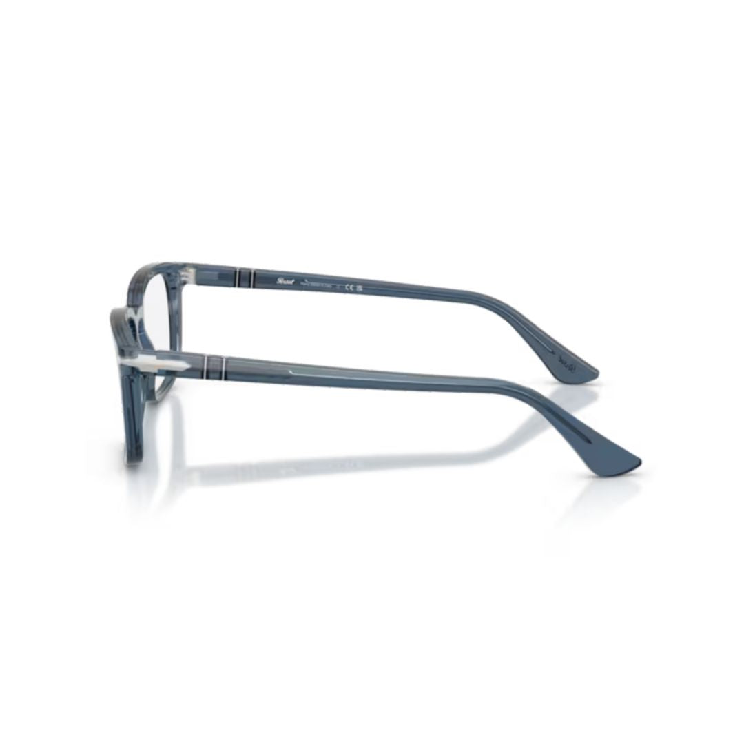 0po3382v Translucent Blue Acetate Rectangular Eyeglasses with Silver Accents
