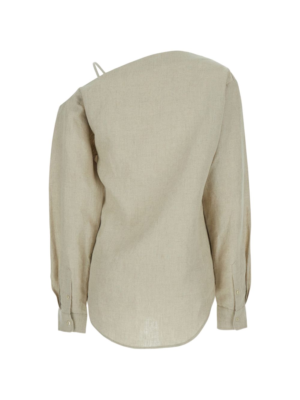 Asymmetrical Beige Shirt With Diagonal Button Closure And Minimalist Appeal