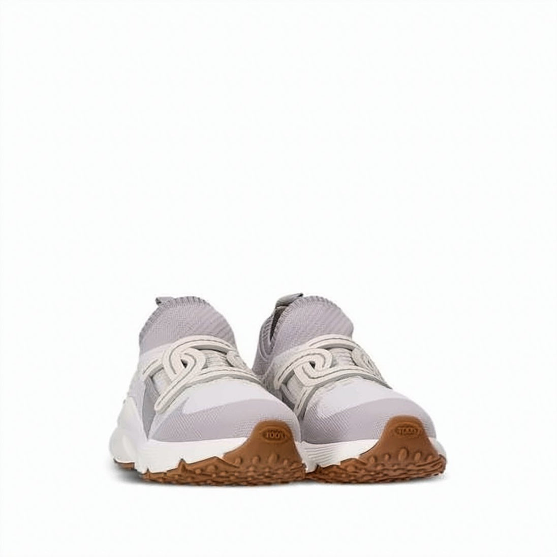 Knitted Grey Sneakers with Leather Accents