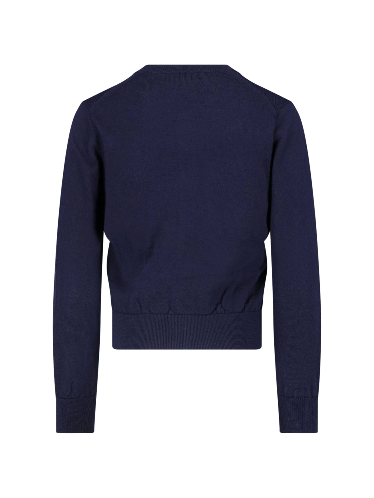 Navy Bow Detail Button-Down Cropped Sweater