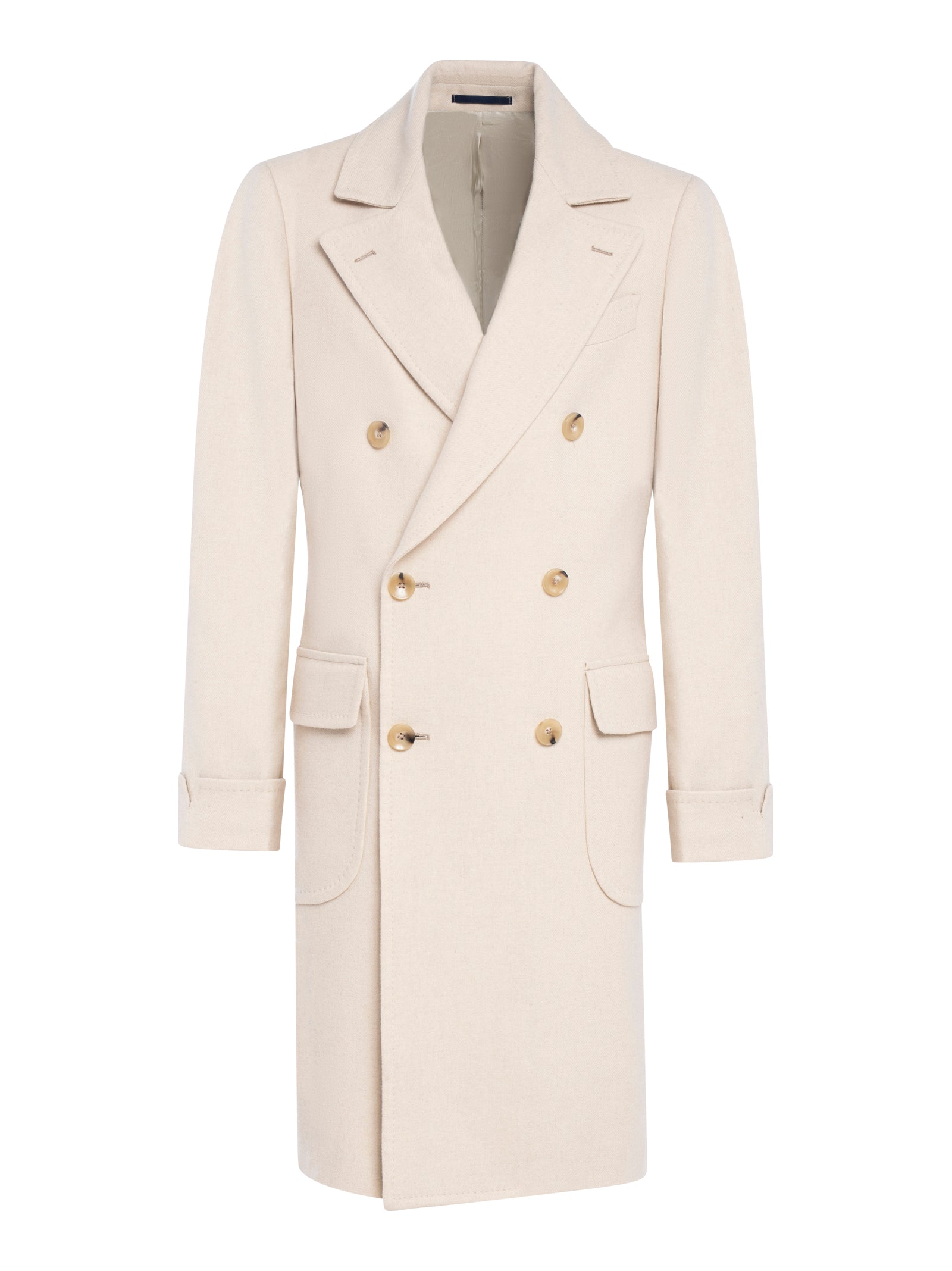 Double-Breasted Ivory Loden Coat With Back Martingale