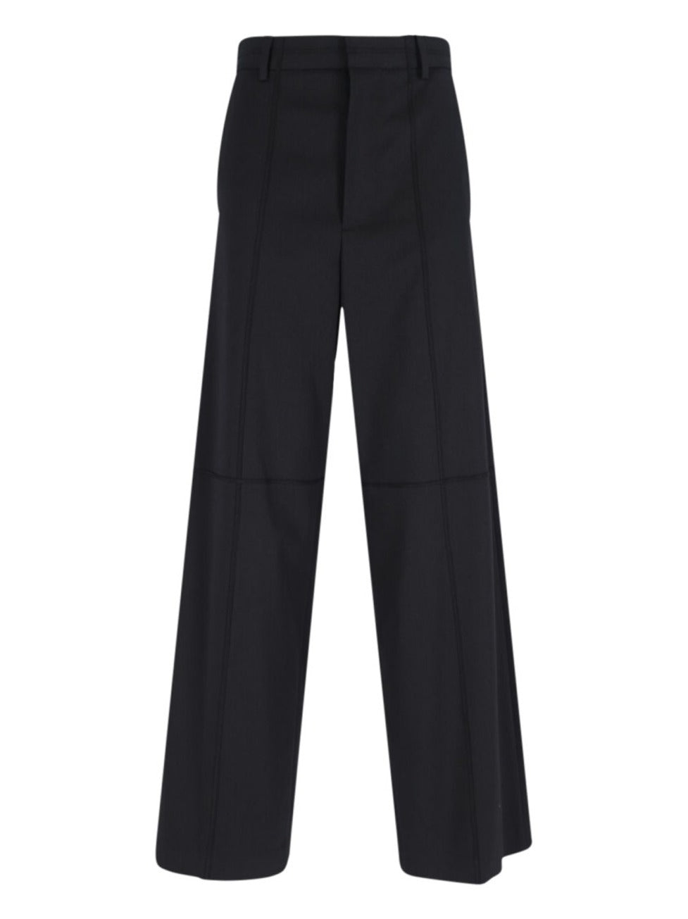 Wide-Leg Black Wool Blend Trousers