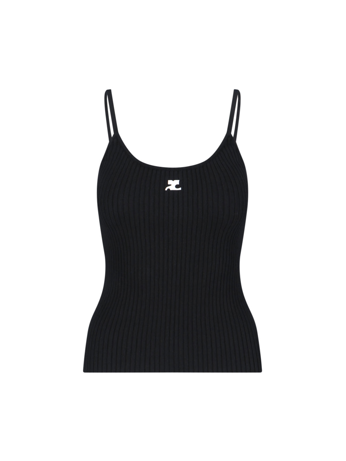 Tank Top, In Black Fabric, Ribbed Workmanship