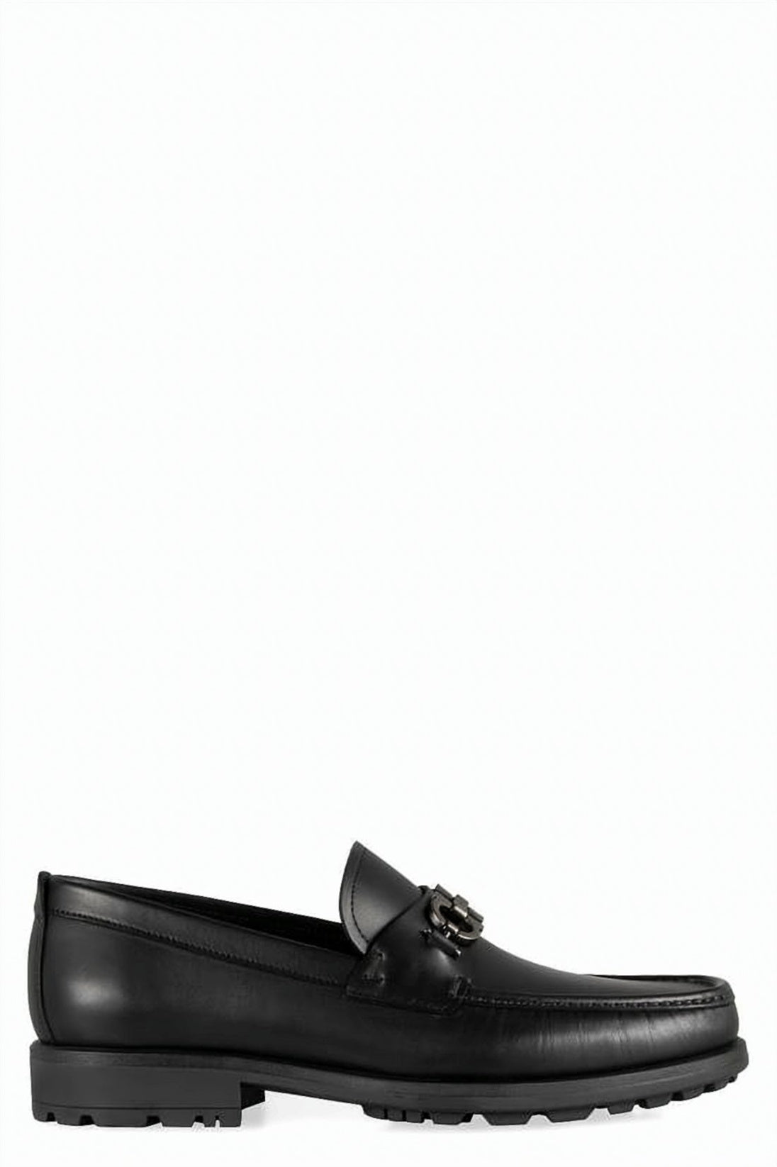 Black Leather Loafers with Metallic Buckle