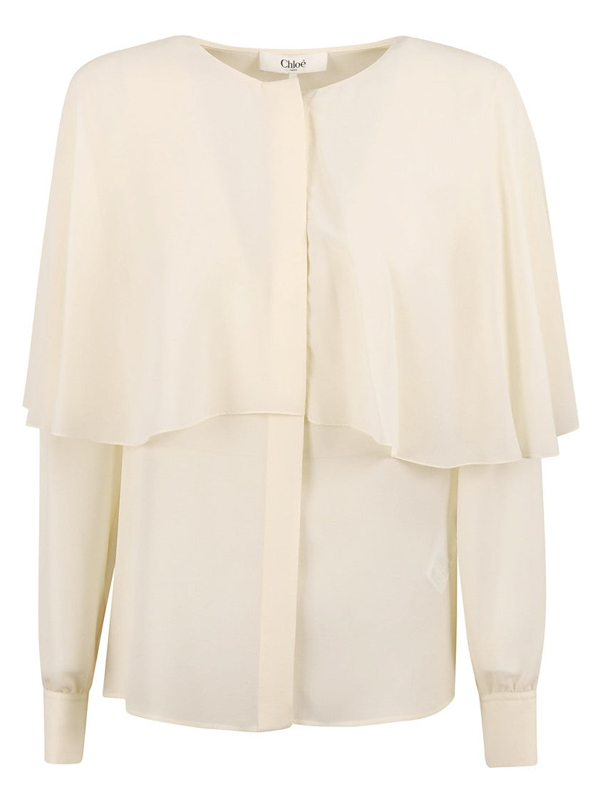 Silk Shirt With Flowing Cape Overlay
