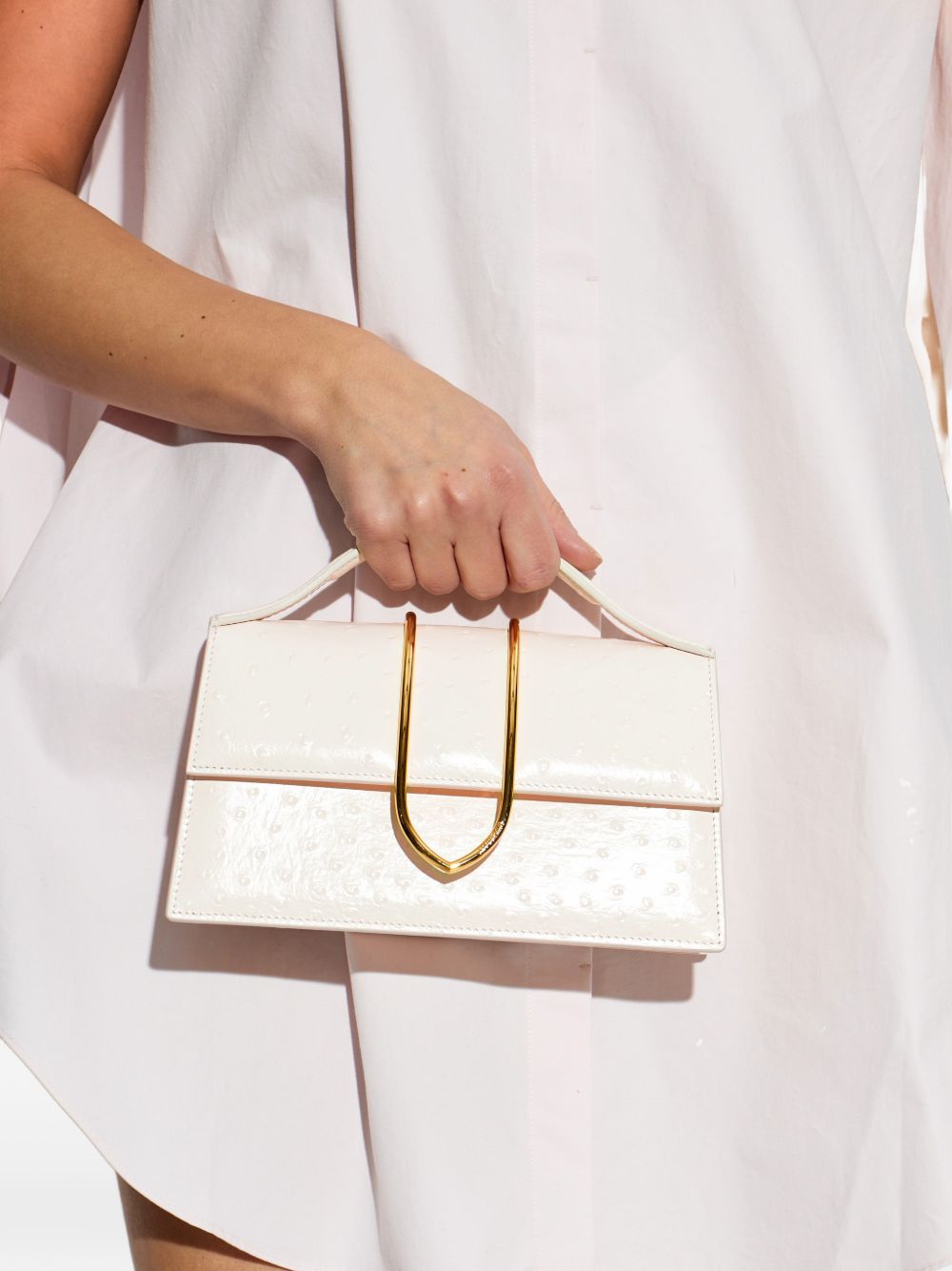 Structured Rectangular Handbag With Off-White Ostrich Effect