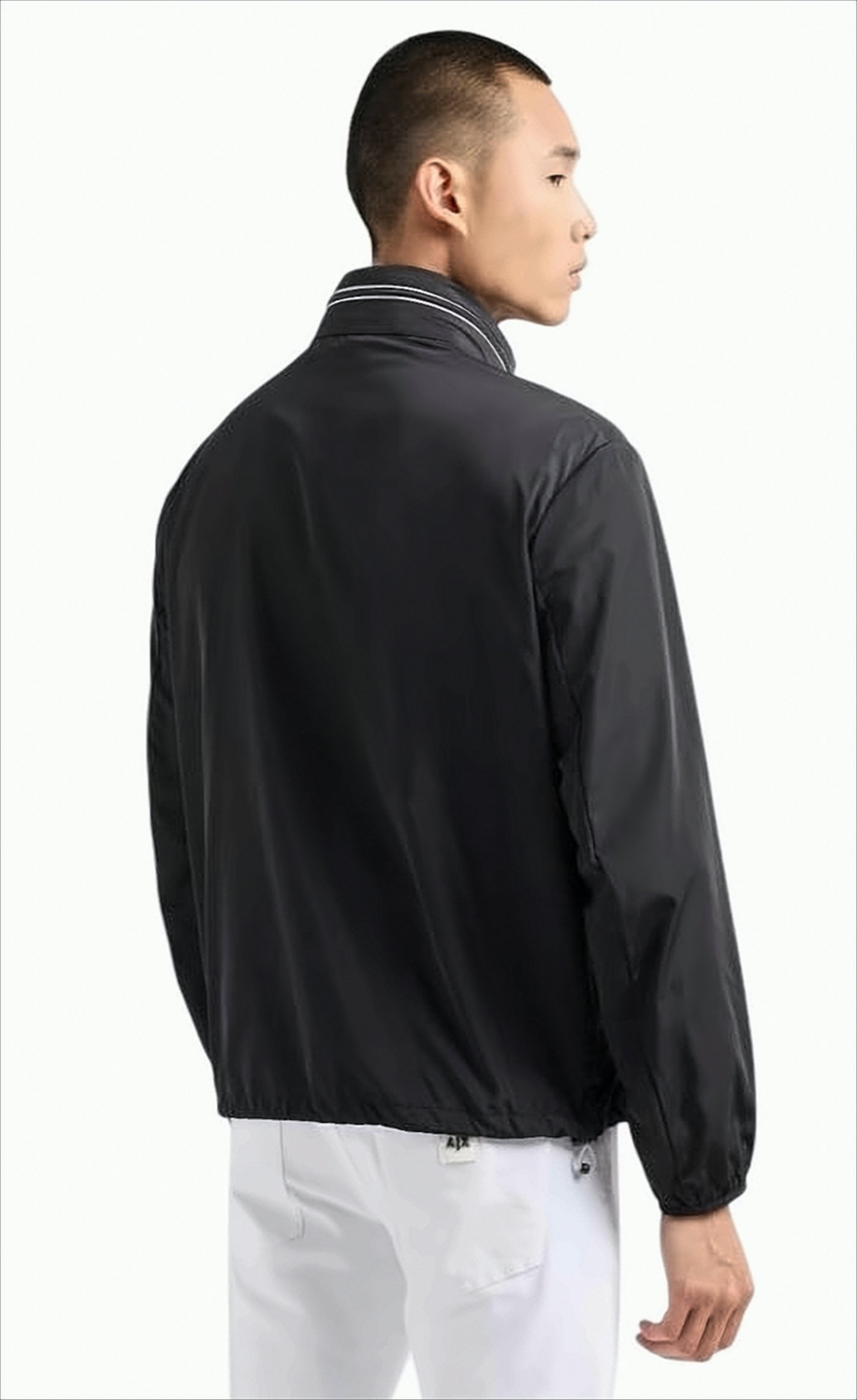 High Collar Zip-Up Coat With White Accents