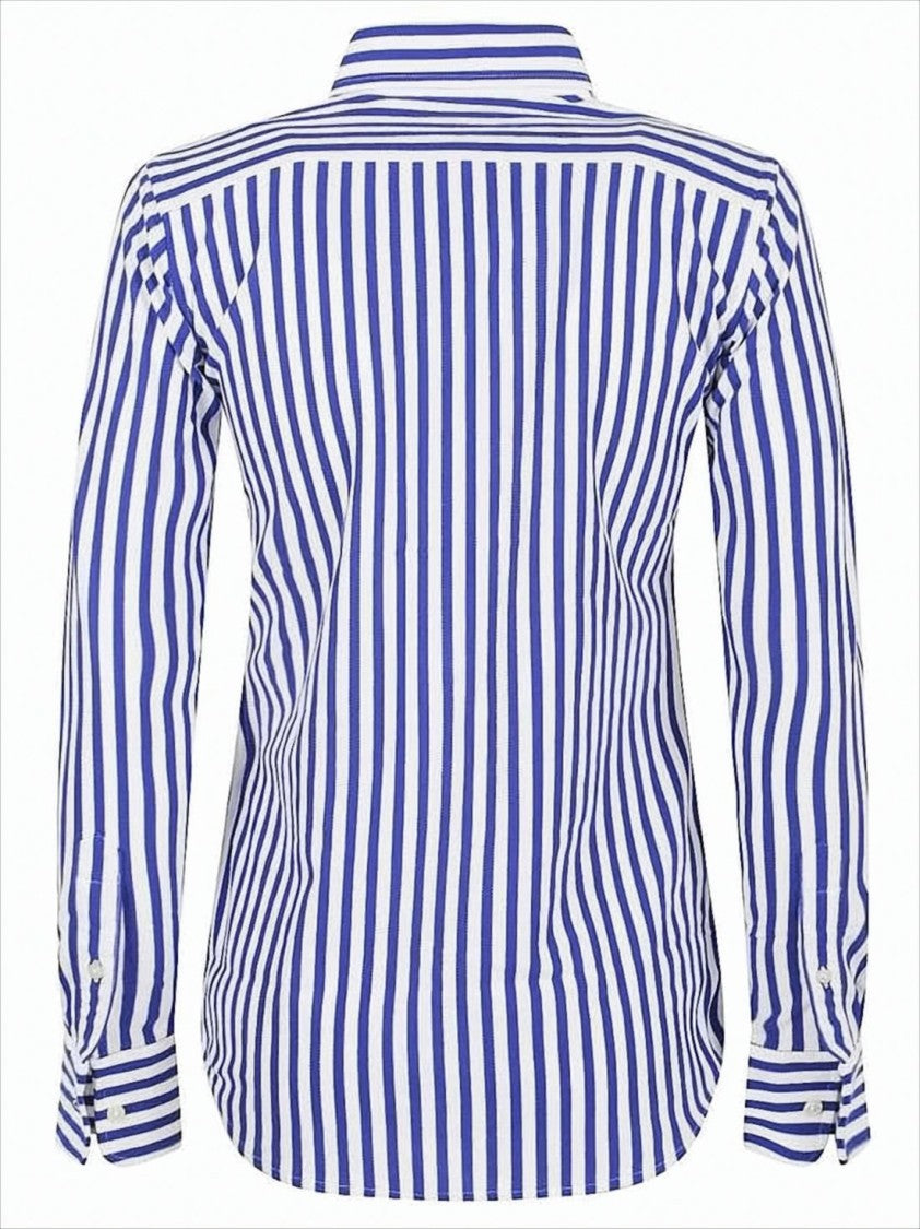 Button-Down Striped Blouse With Pointed Collar And Long Sleeves