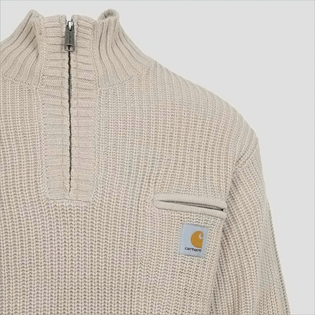 Half-Zip Chunky Knit Sweater with Ribbed Collar