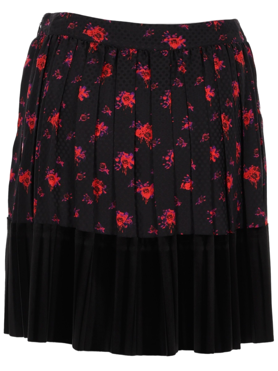 Pleated Flared Skirt With Floral Upper And Solid Black Lower
