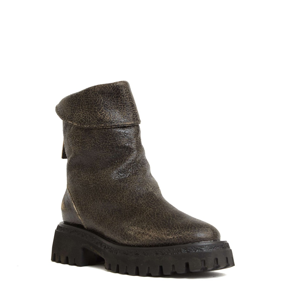 Black and Taupe Crackle Ankle Boot