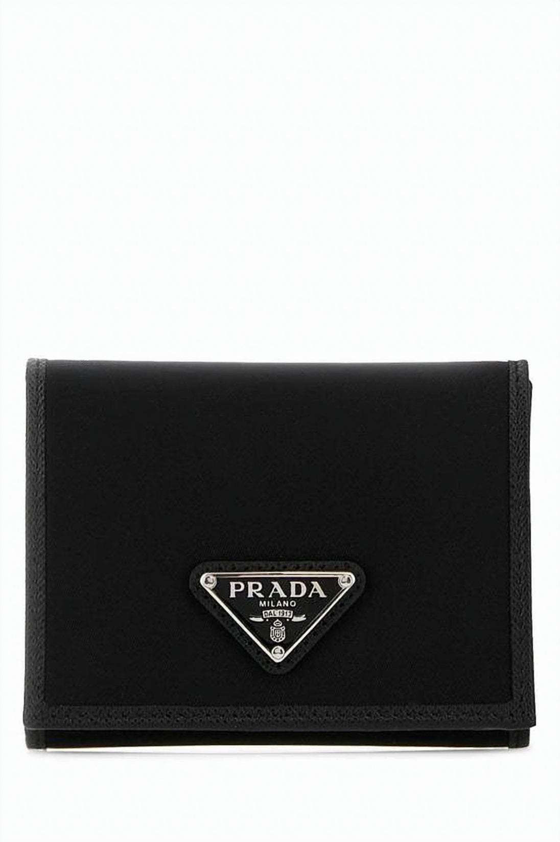 Rectangular Black Wallet With Triangular Metal Logo