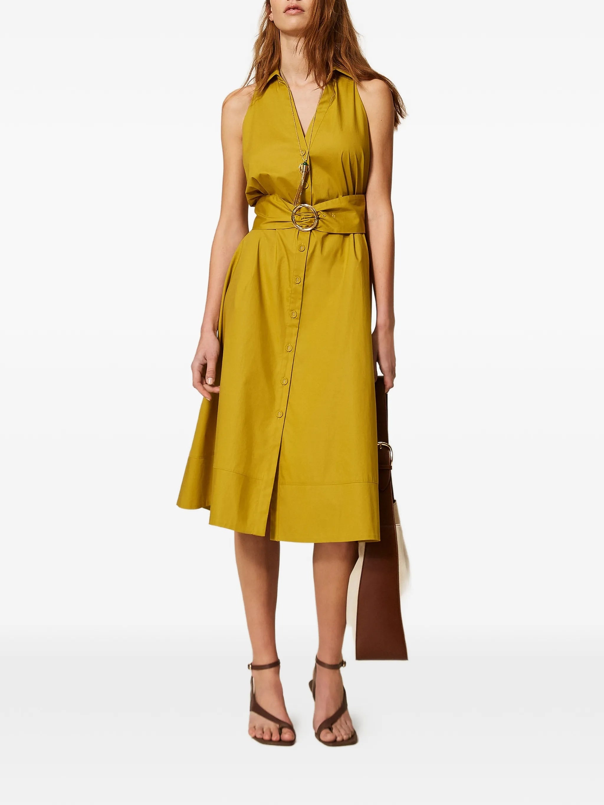 Abito Sleeveless Collared Flared Midi Dress
