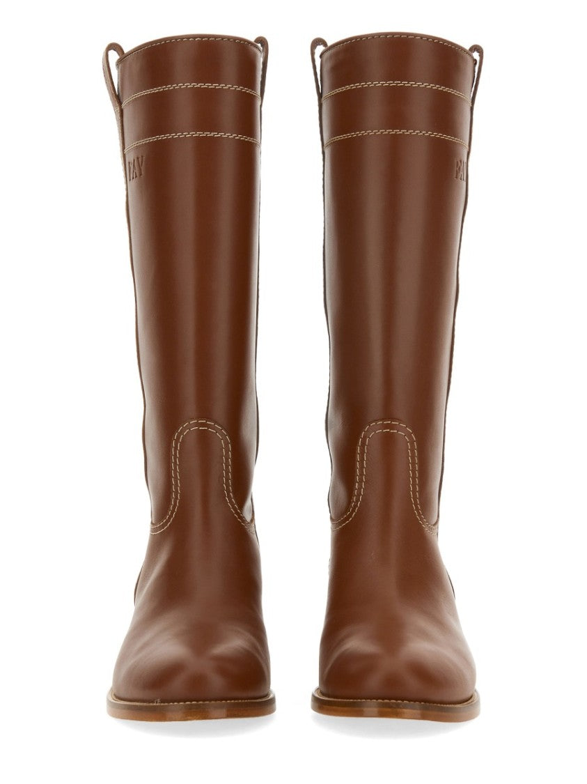 Knee-High Brown Calf Leather Boots