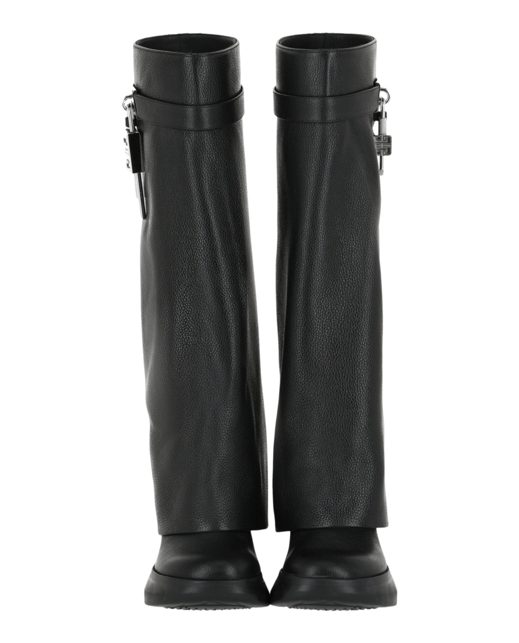 Shark Lock Biker Boots In Grained Leather