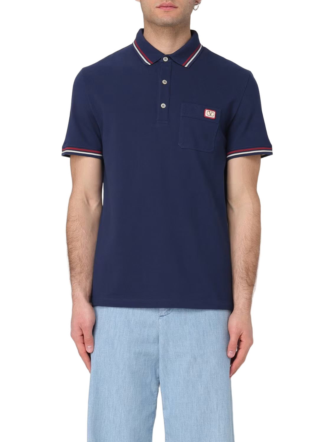 Short-Sleeved Polo with Contrasting Stripe Accents