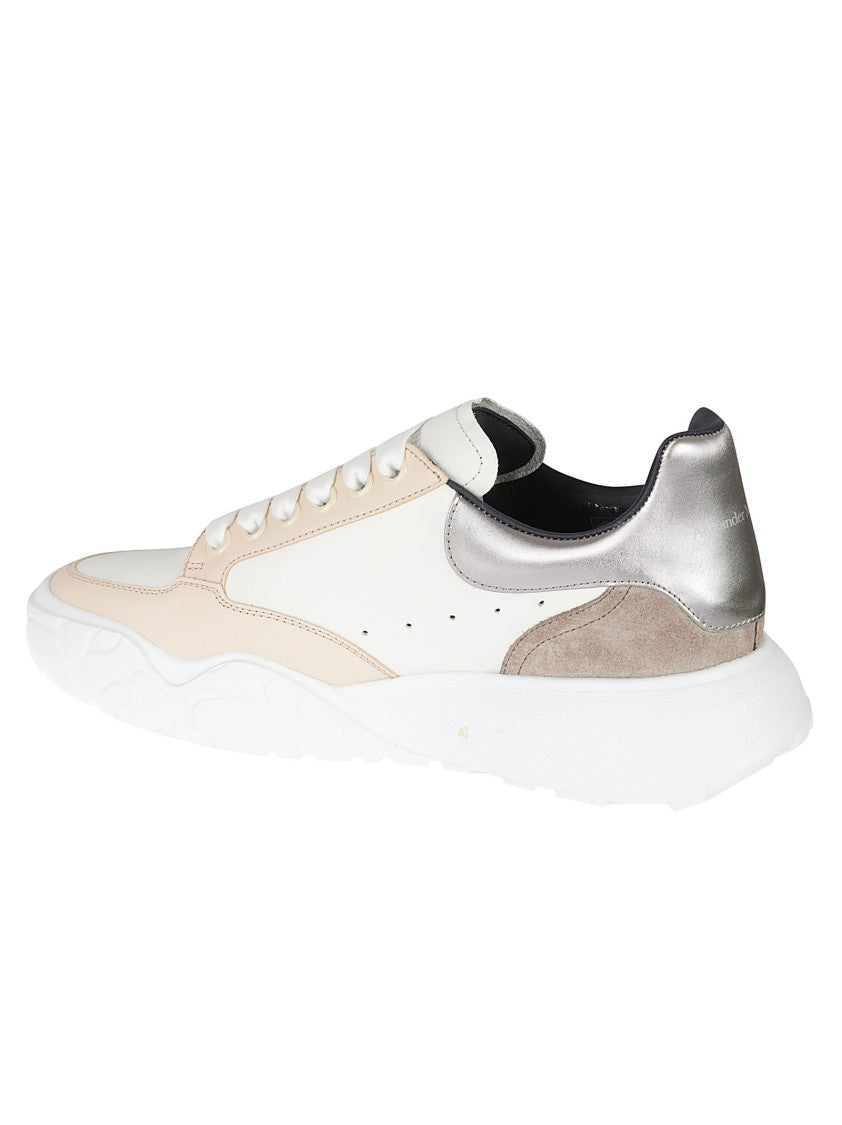 White Sneakers With Metallic And Suede Accents