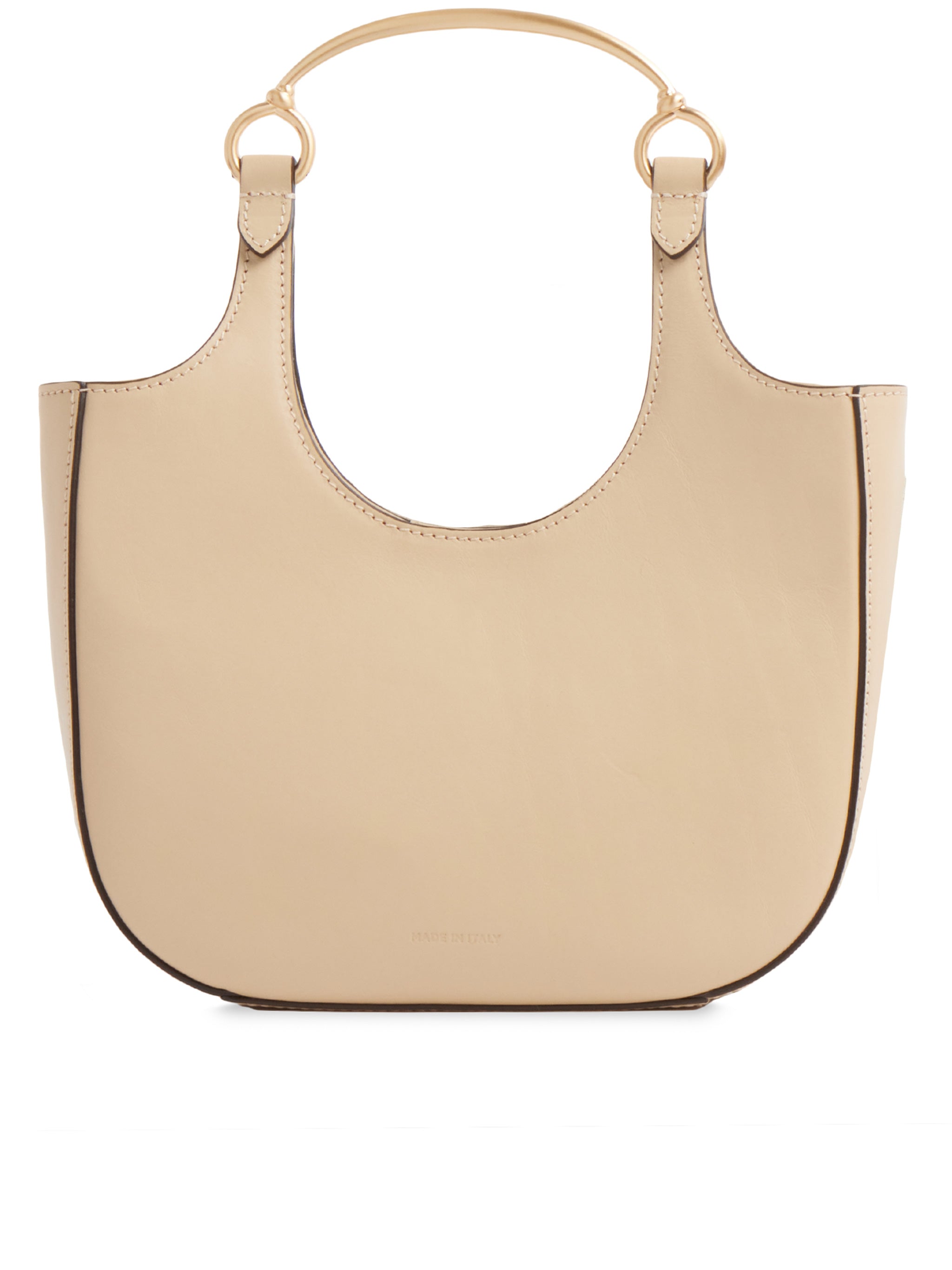 Beige Baby Hobo Structured Leather Shoulder Bag