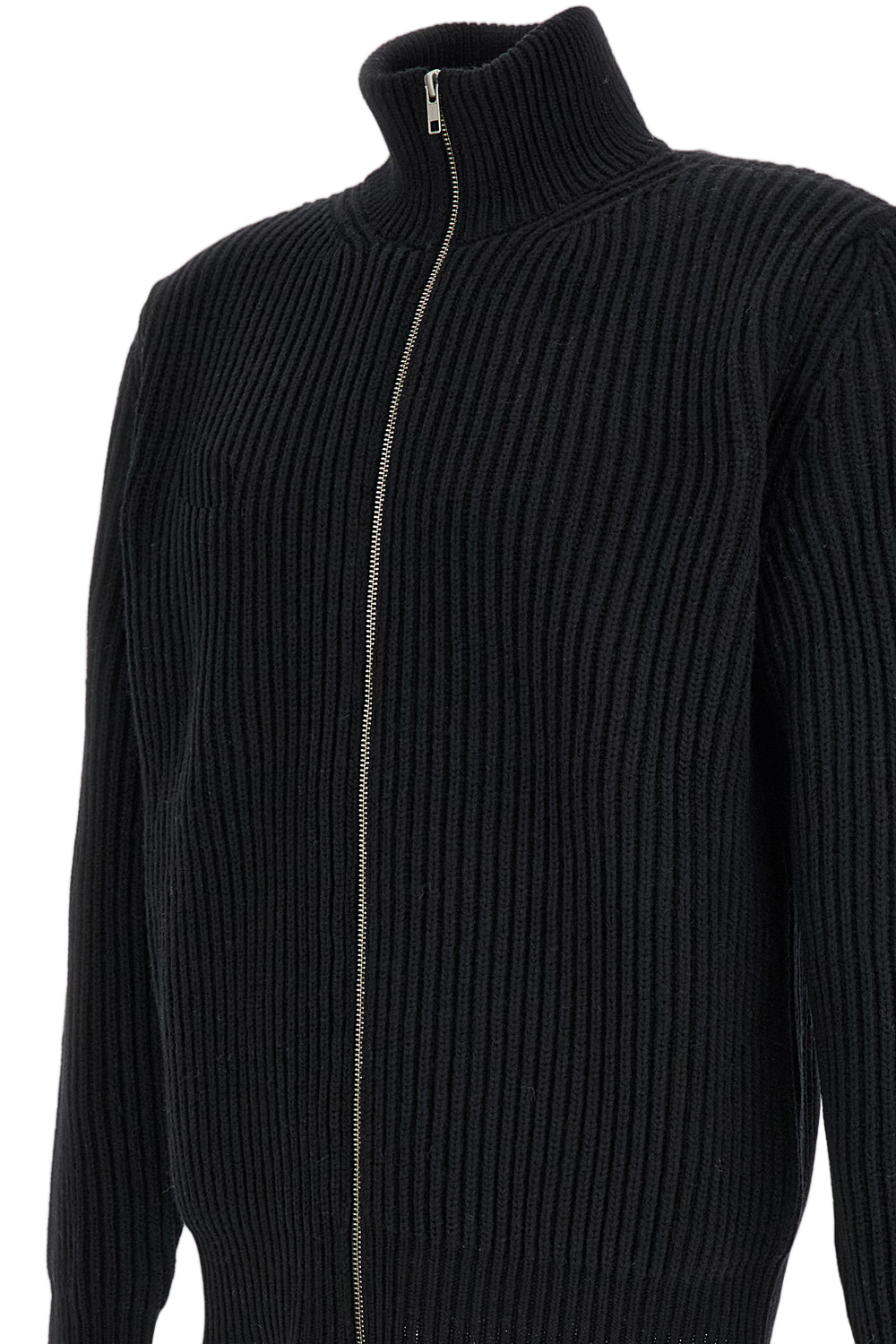 Rib-Knit Wool Blend Sweater With Two-Way Zip Closure