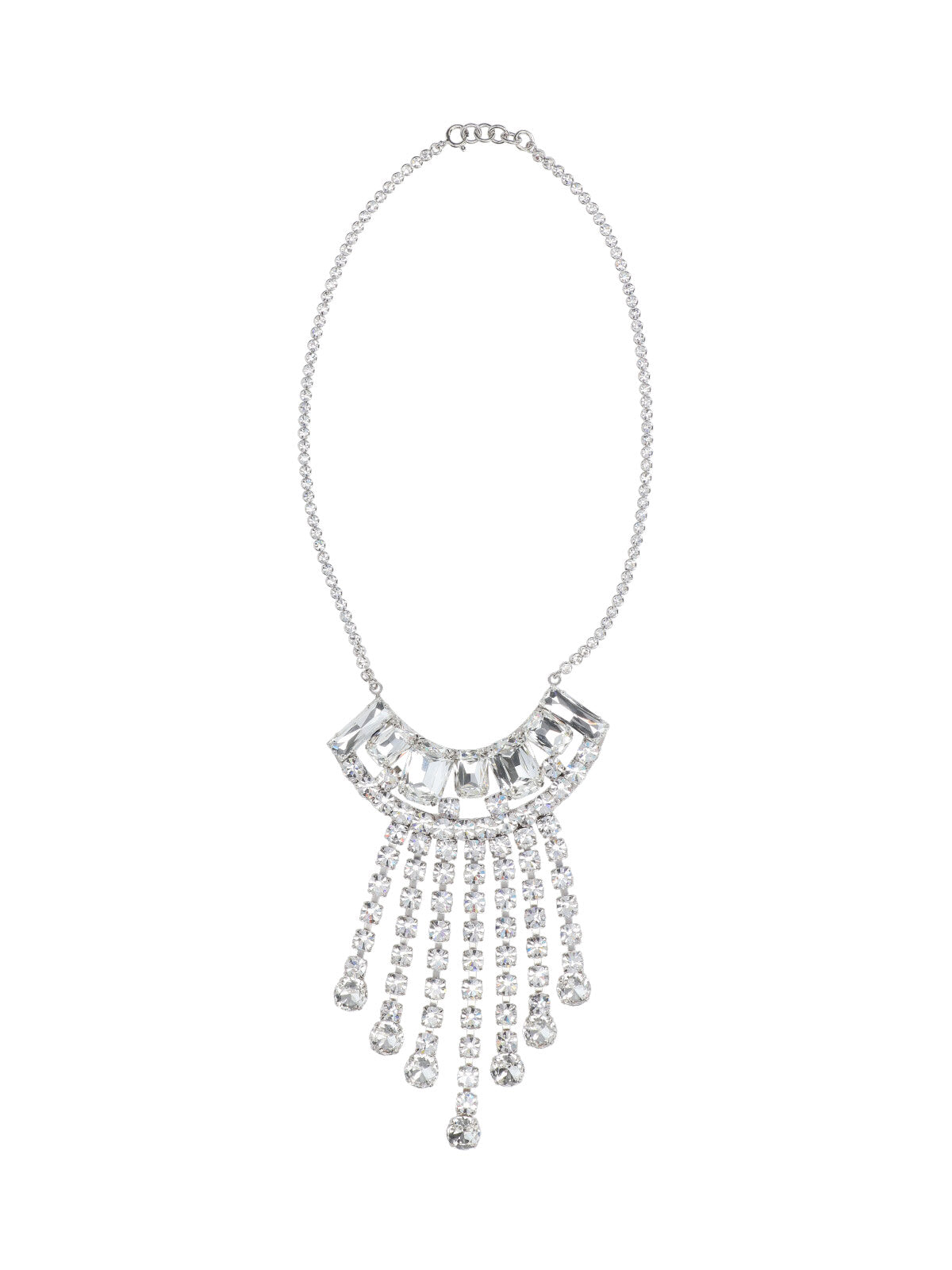 Silver Fringe Crystal Accent Necklace