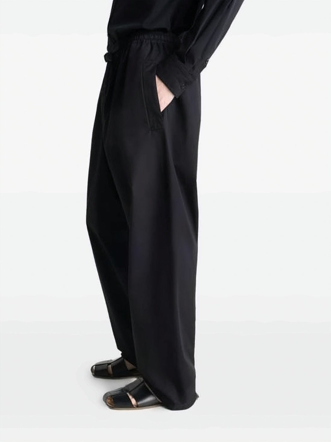 Wide-Leg Black Trousers with Adjustable Drawstring