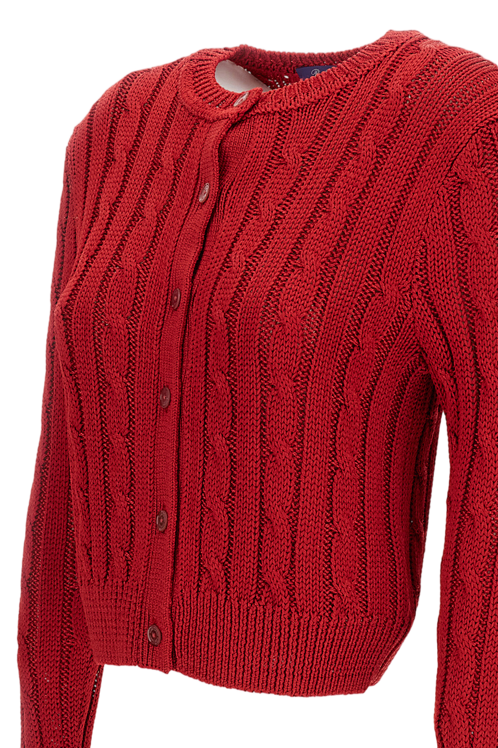 Red Silk Crew Neck Cardigan