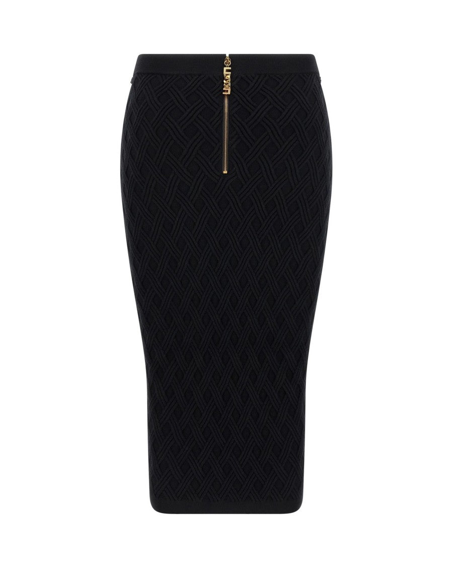 Black Diamond Knit Skirt With Jewel Detail