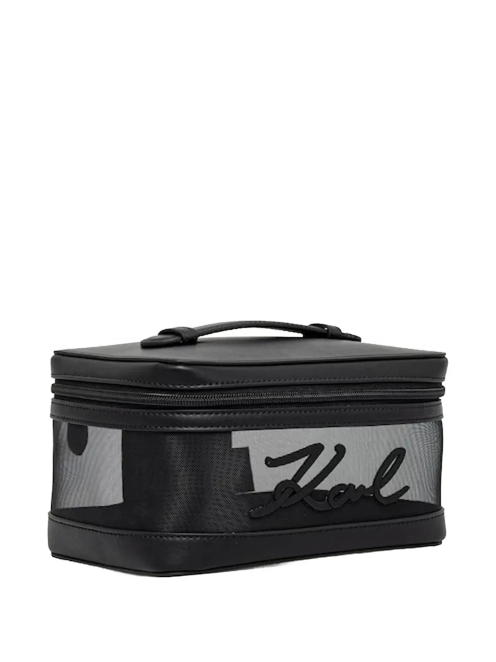 Rectangular Transparent Mesh Beauty Case with Signature Detail