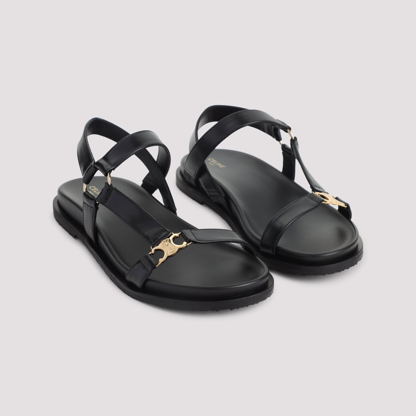 Black Calfskin Triomphe Sandals