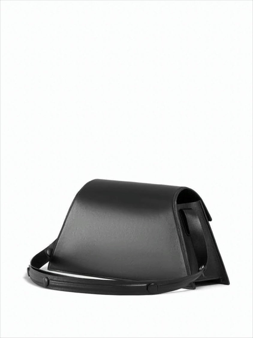 Trapezoidal Black Cowhide Leather Clutch with Detachable Strap