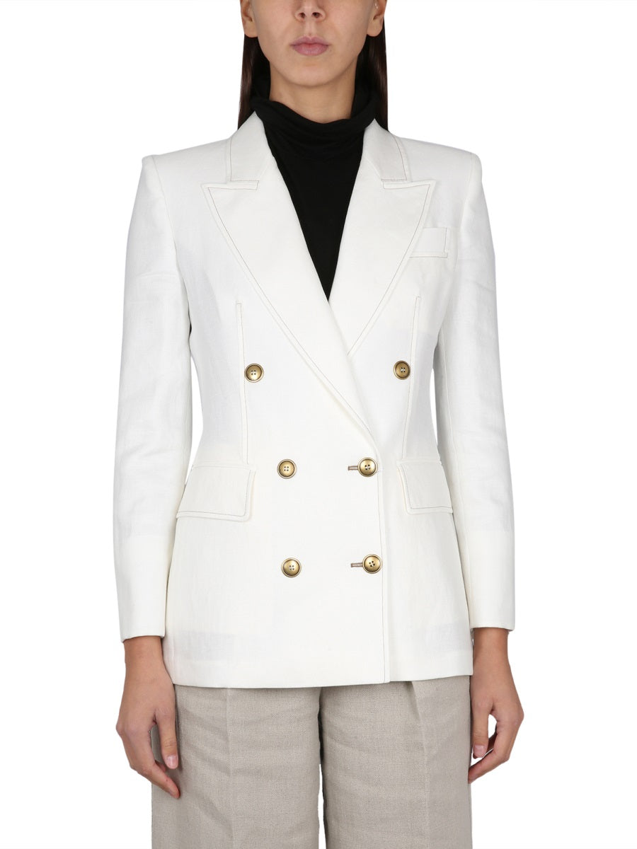 Double-Breasted Flax Linen Jacket with Timeless Tailored Silhouette