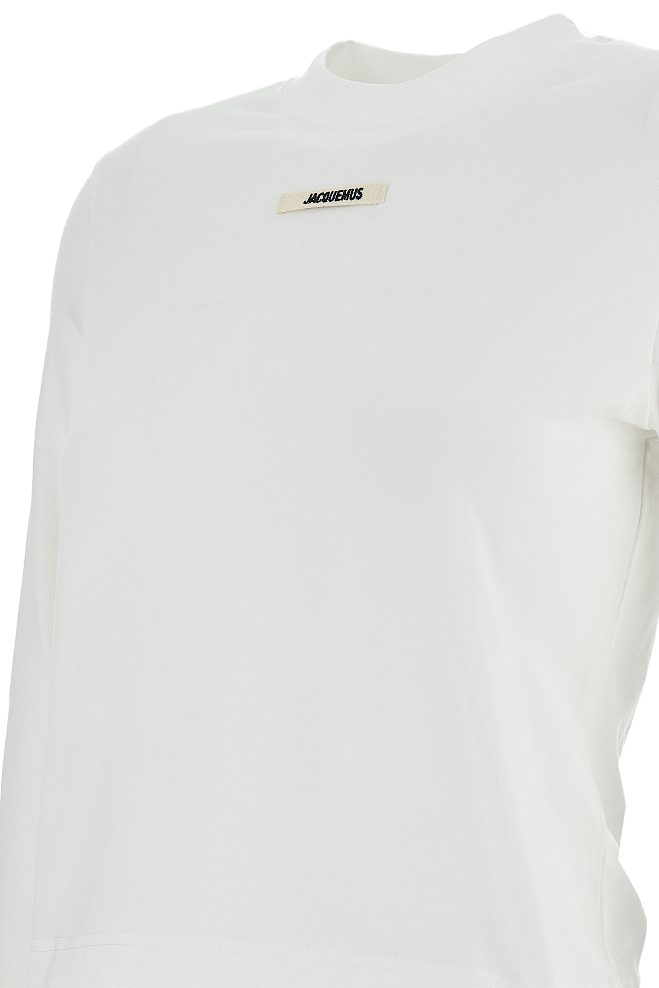 Cropped White Long-Sleeved Crew Neck T-Shirt