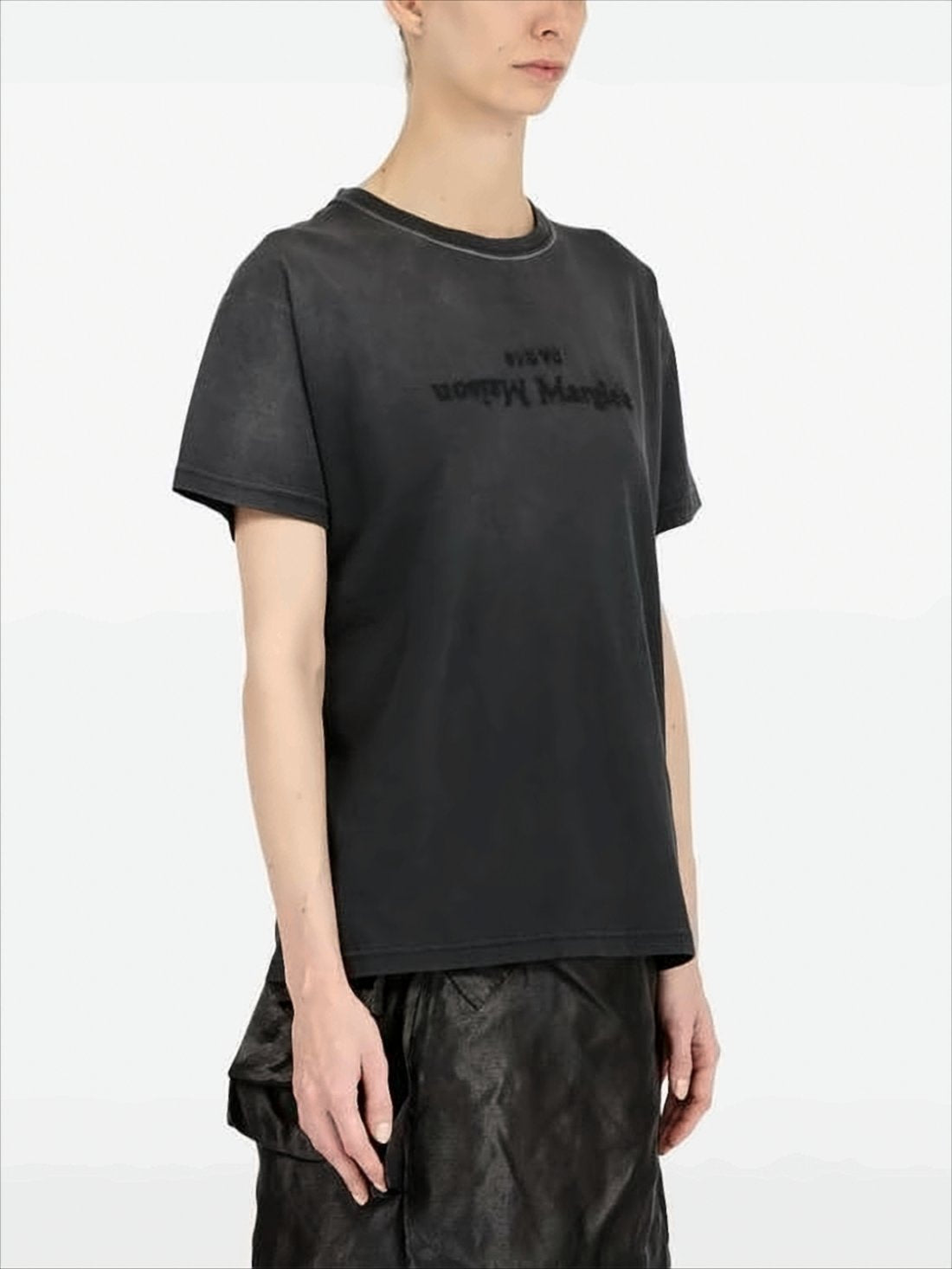 Boxy-Fit Black Cotton T-Shirt with Tonal Logo