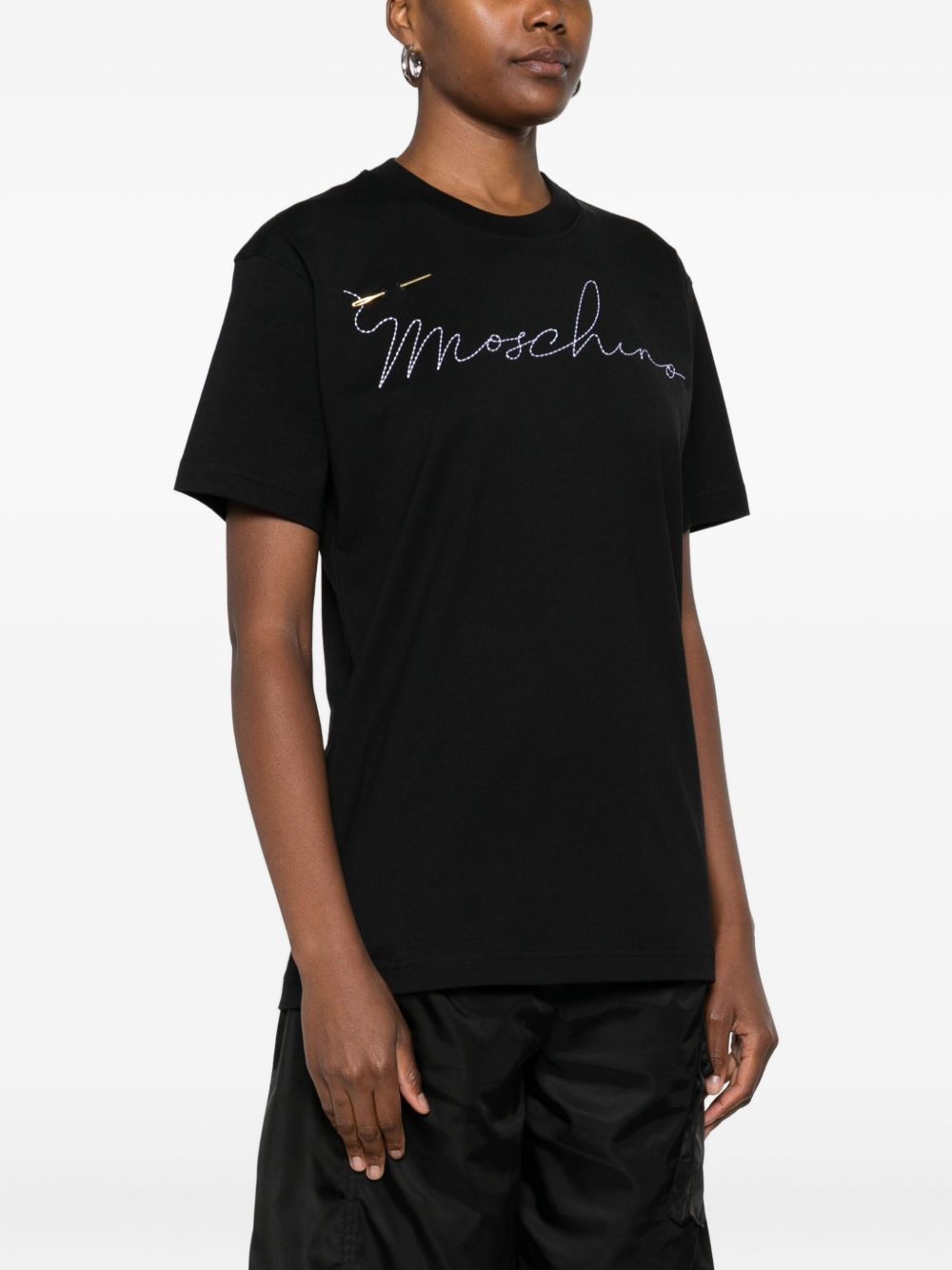 Cotton Short-Sleeved Top with Embroidered Logo
