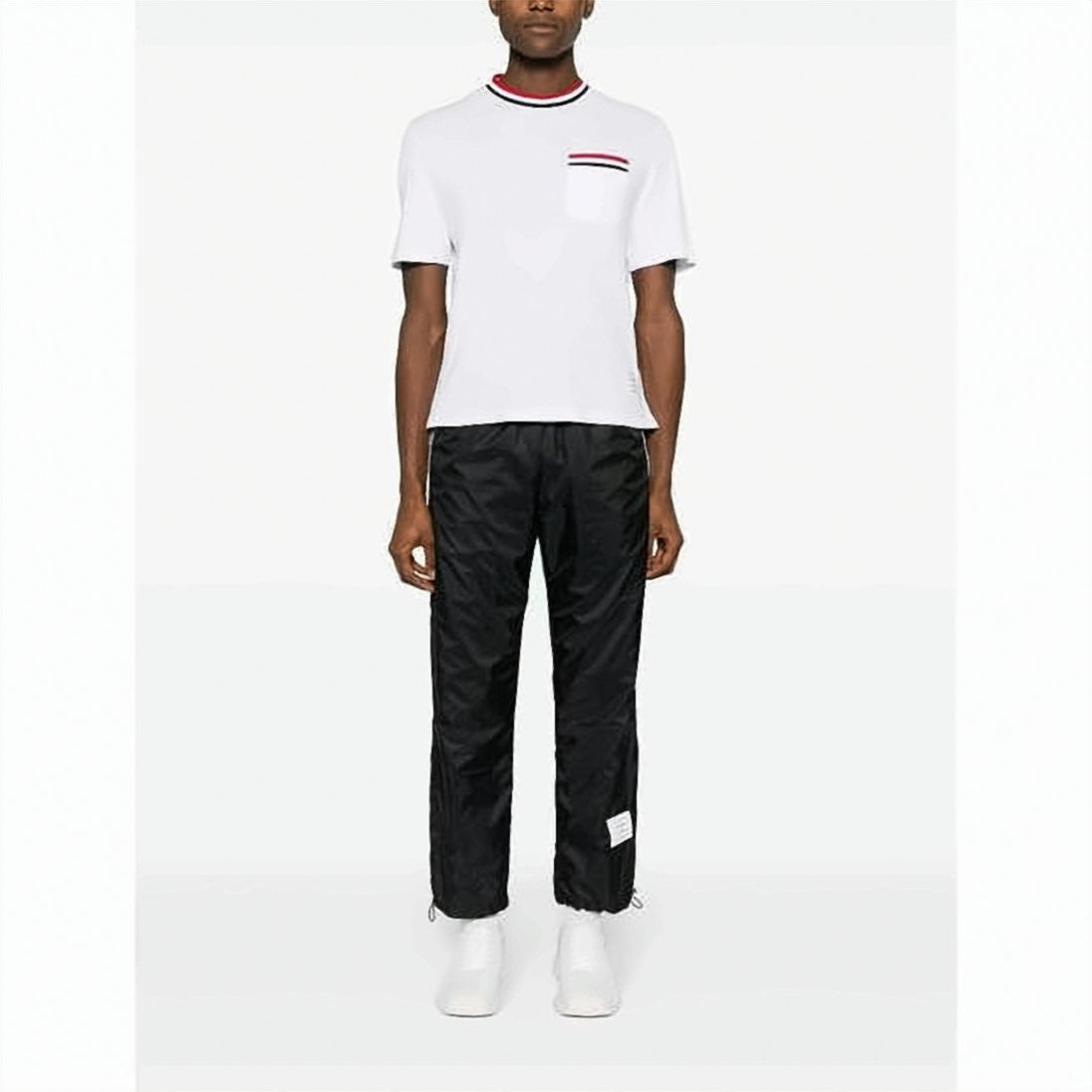 Pointelle Cotton T-Shirt with Striped Accents
