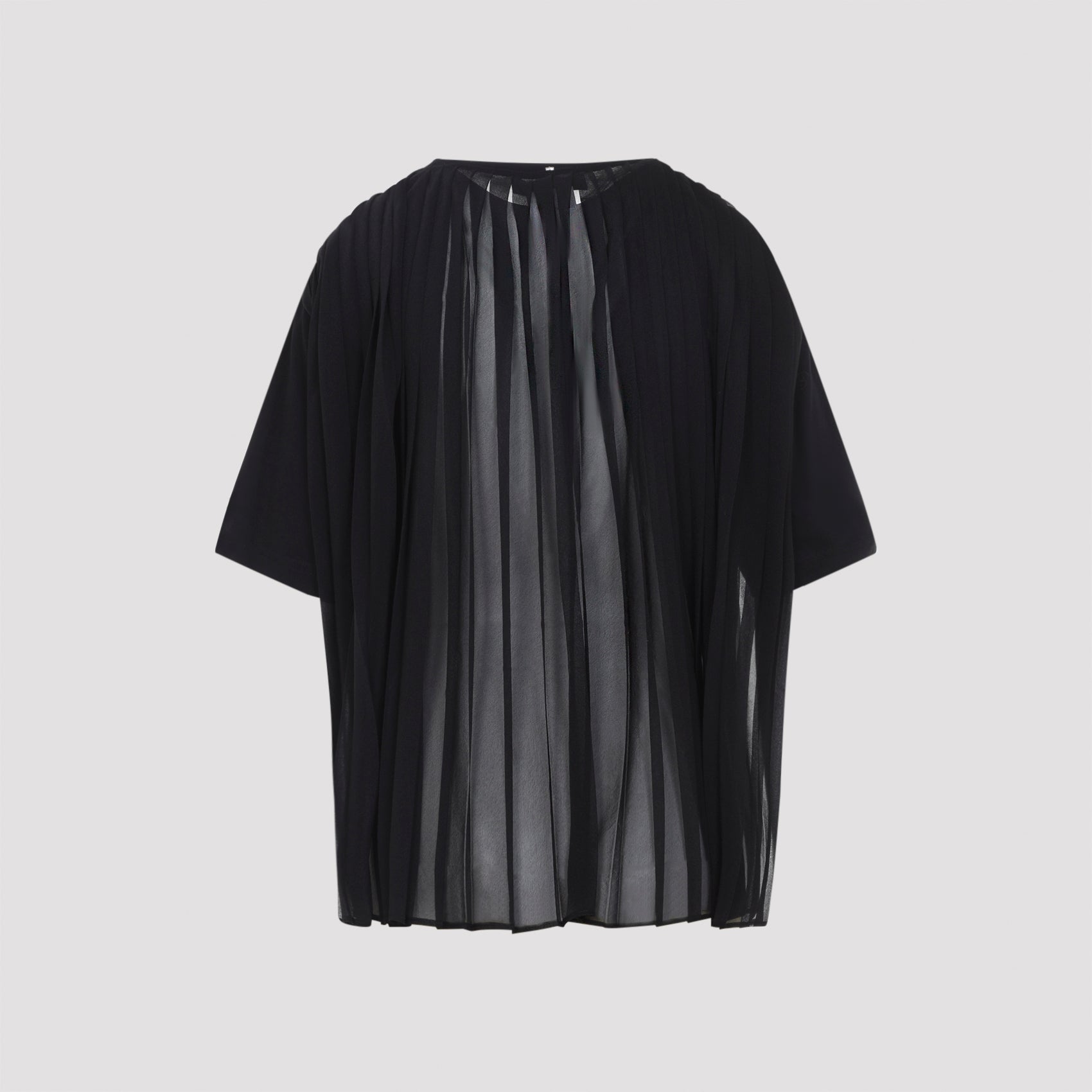 Black T-Shirt with Sheer Pleated Back Panel