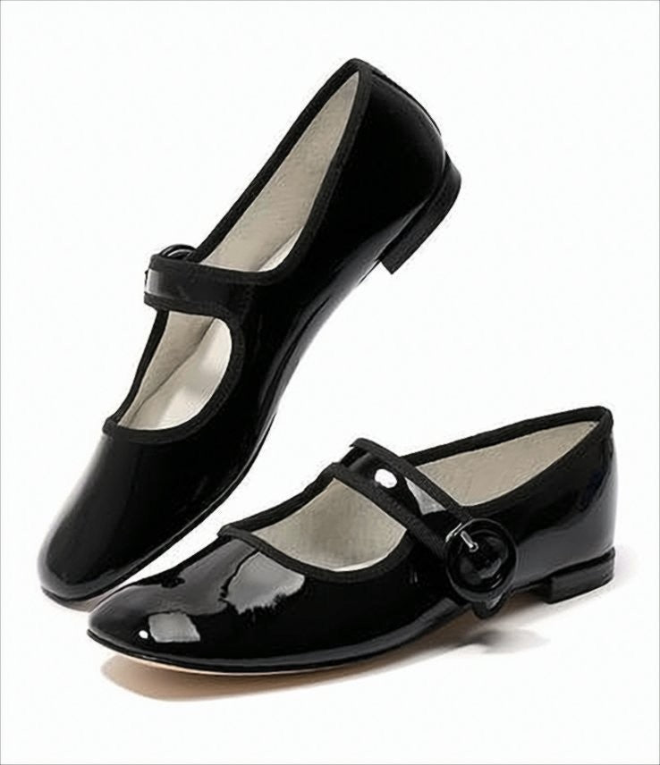 Black Patent Leather Flat Shoes