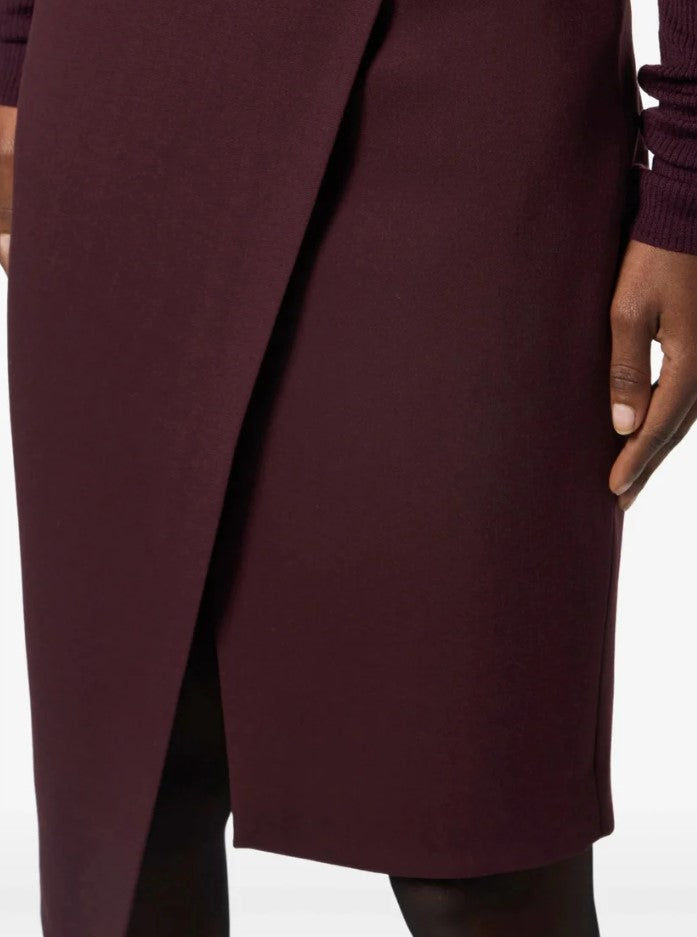 Burgundy Wraparound Skirt With Asymmetric Hem