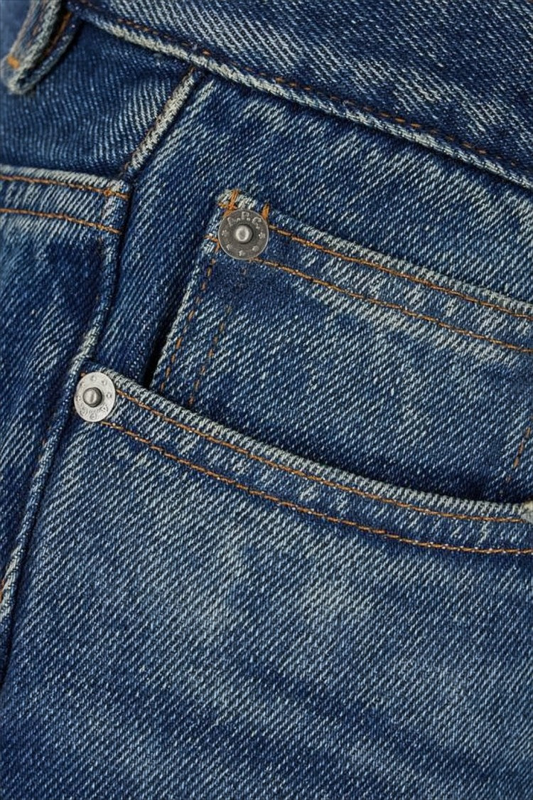 Mid-Blue Straight-Leg Denim Pants with Five-Pocket Design