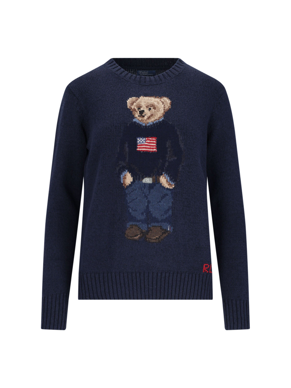 Navy Polo Bear Embroidered Knit Sweater