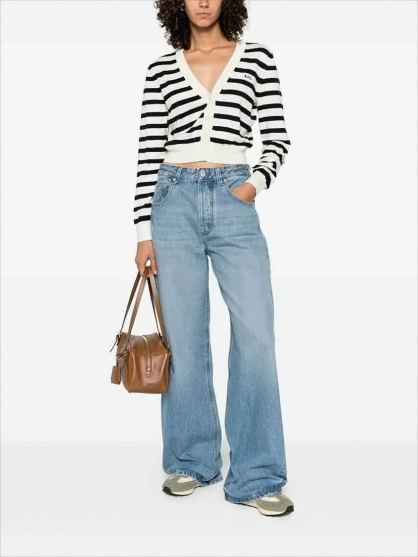 Cropped Black and White Striped Cardigan