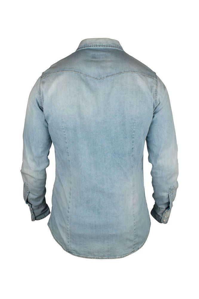 Light Blue Cotton Denim Western Shirt