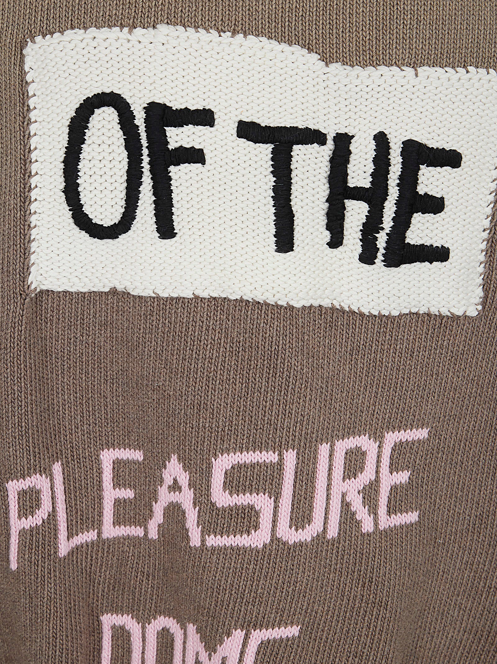 Text-Detail Knitted Sweater with Ribbed Cuffs