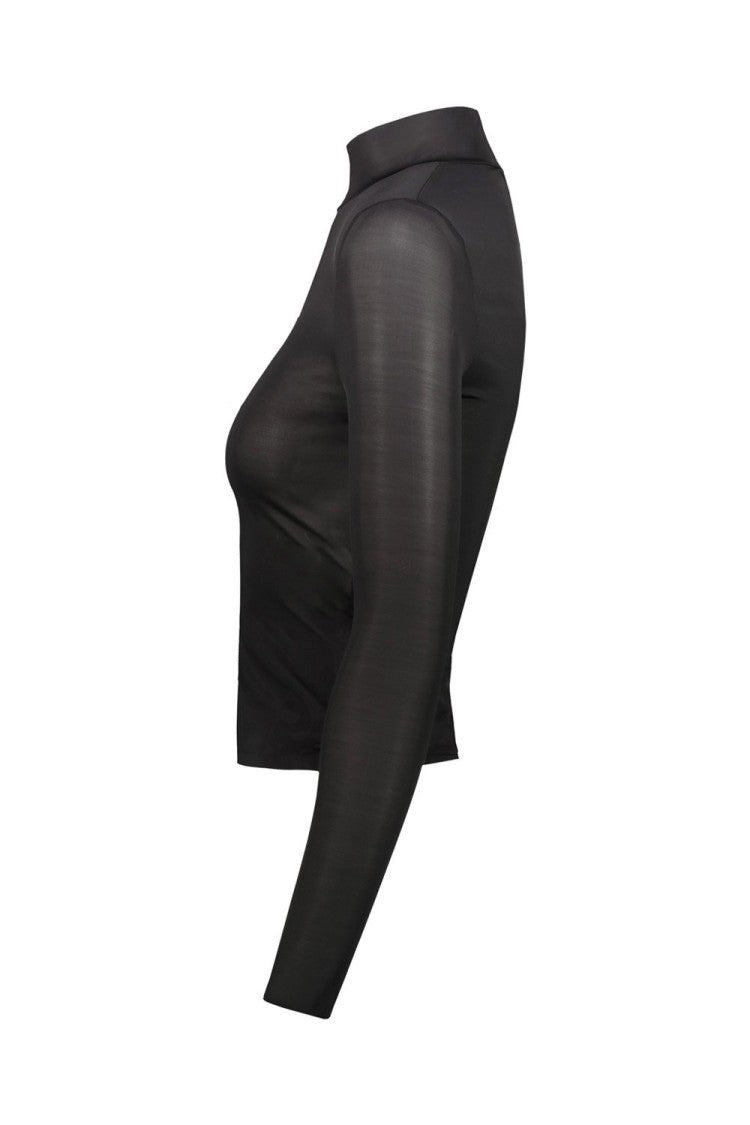 Fitted Long-Sleeve Top with High Neckline