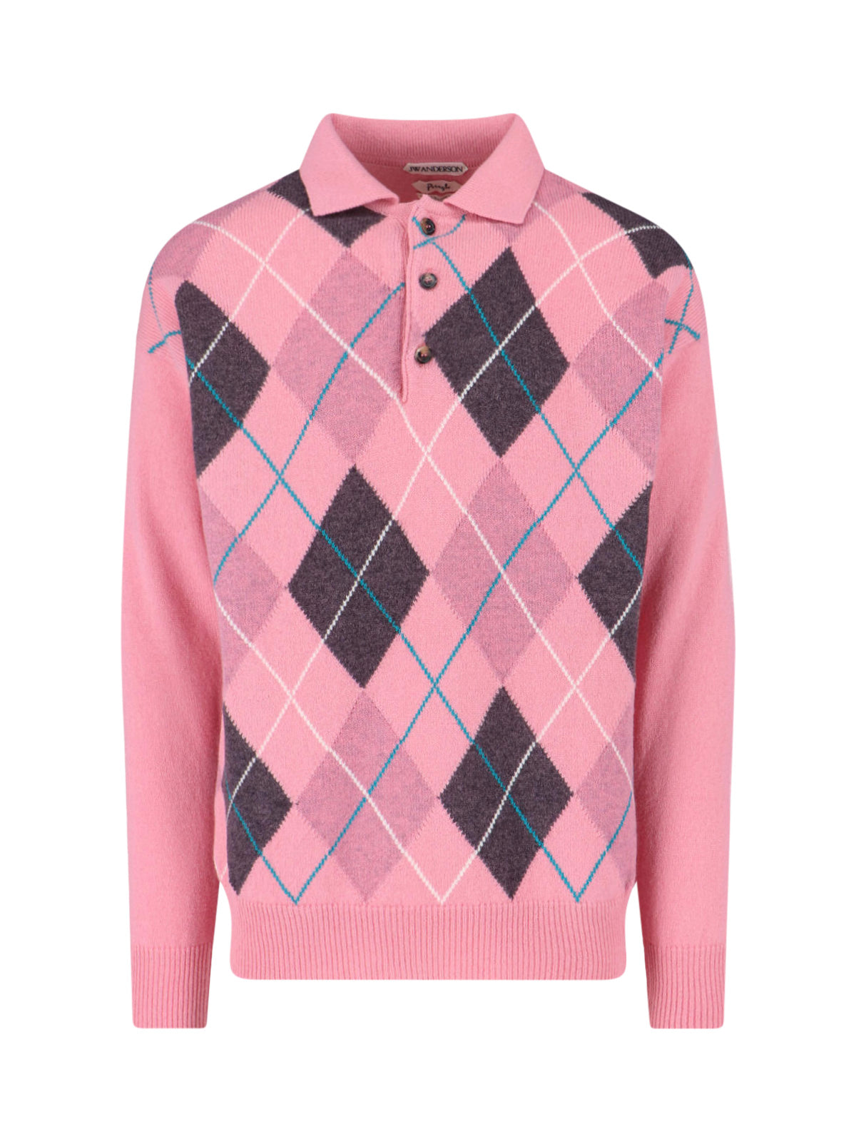 Pink Geometric Knit Classic Collar Sweater