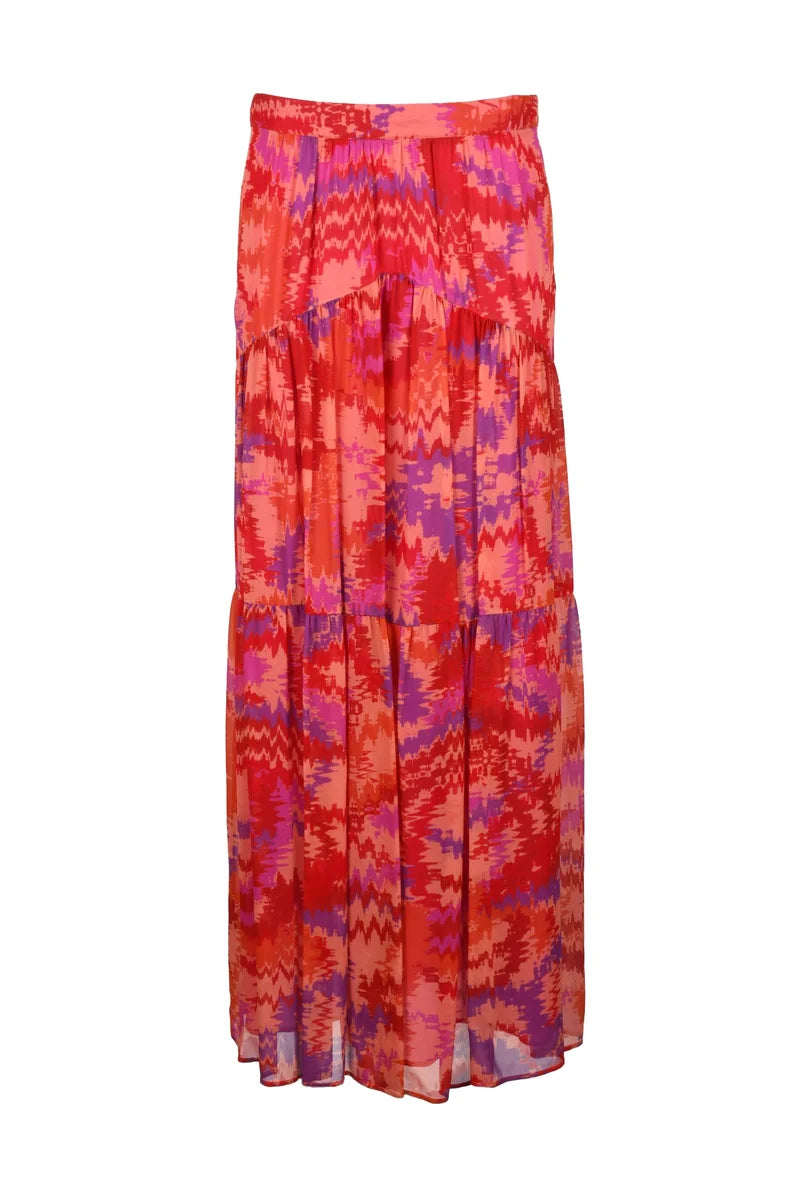 Long Chiffon Skirt - Orange/Red
