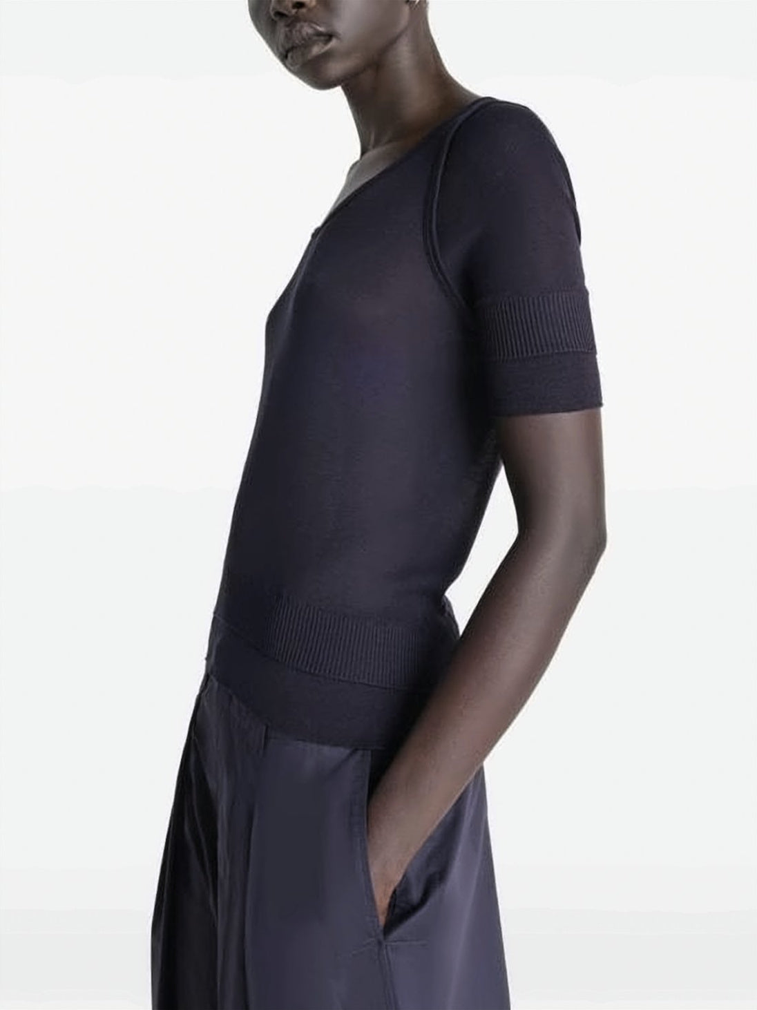 Fitted Short-Sleeve Top with Scoop Neckline