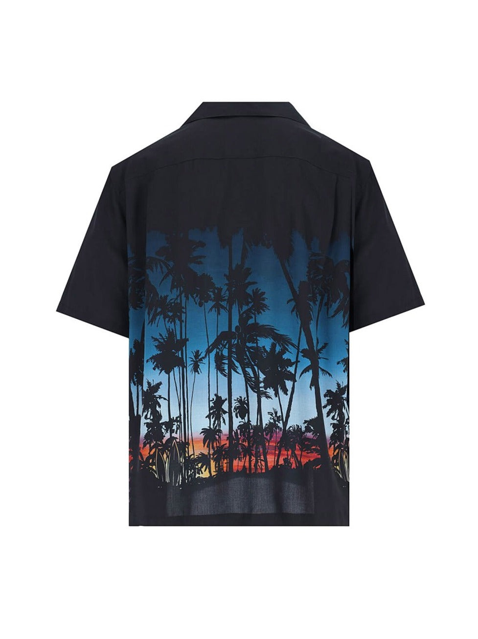 Short-Sleeved Camp Collar Shirt With Multicolor Palm Print